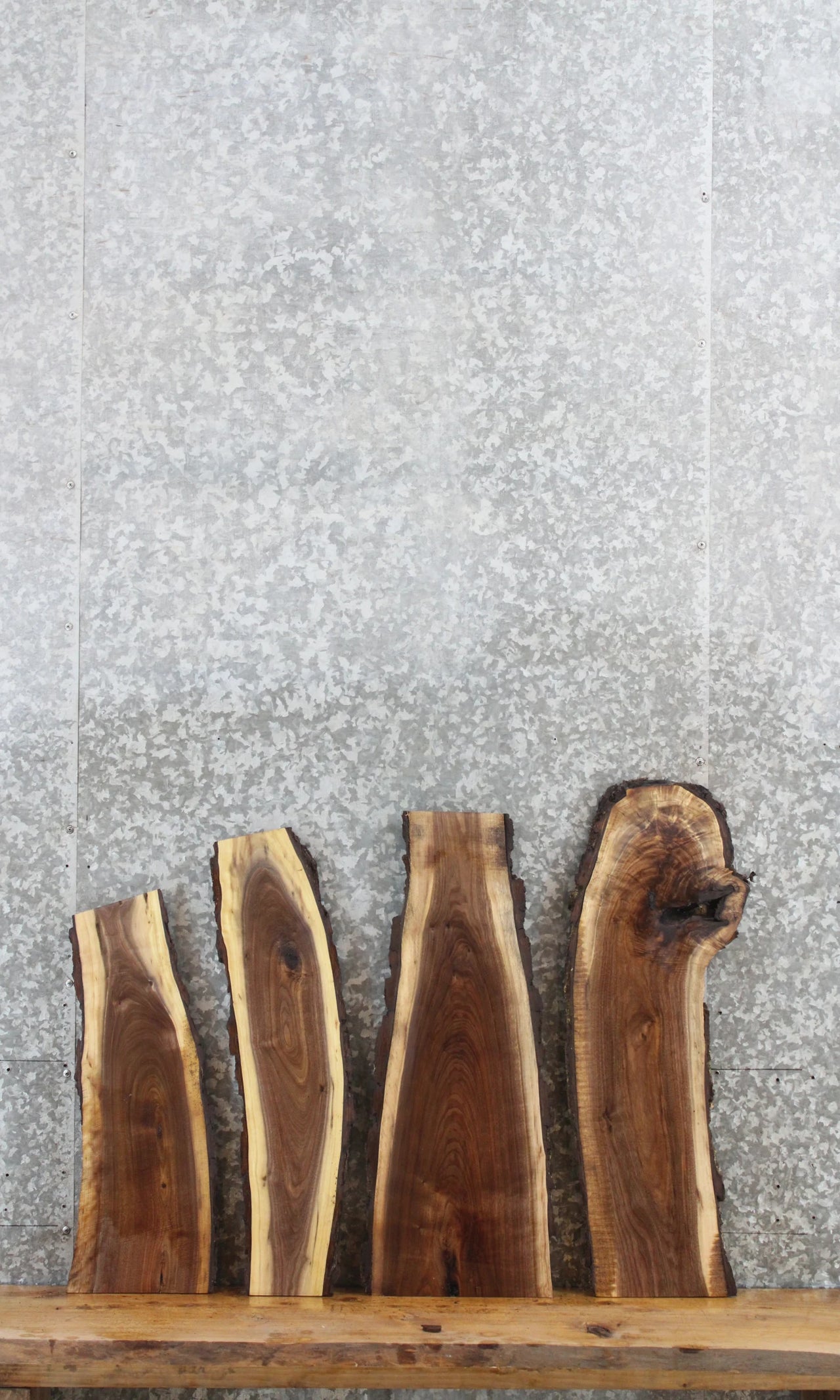 4- Rustic Live Edge Black Walnut Charcuterie Slabs 8432-8435