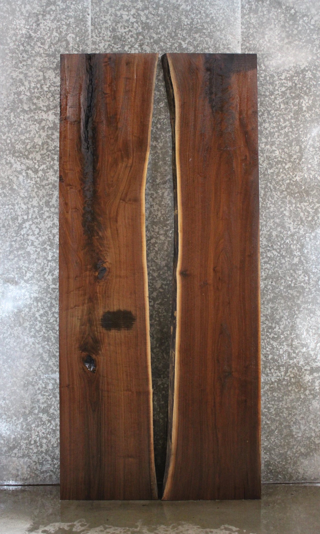2- Figured Black Walnut Live Edge Wood Slab Dining Table Top Set 971-972