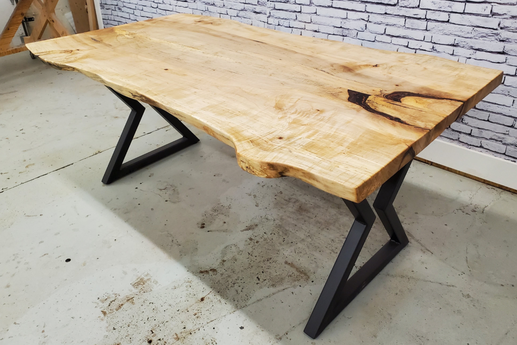 Live Edge Dining Table with Hourglass Legs – Lumber Shack