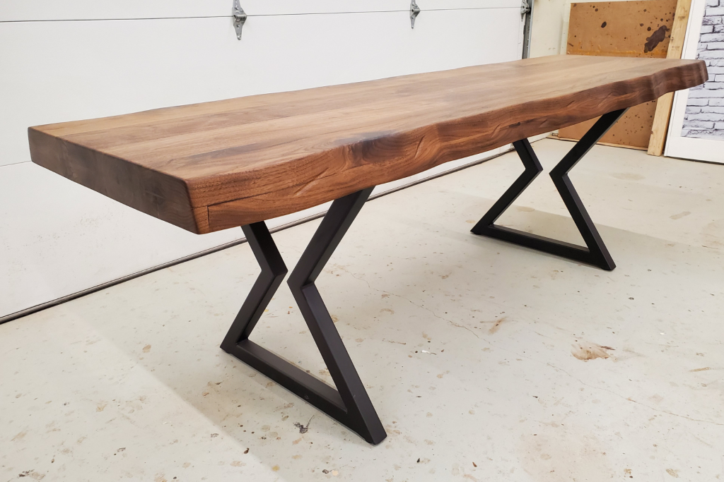Solid Wood Dining Table | Metal Hourglass Legs