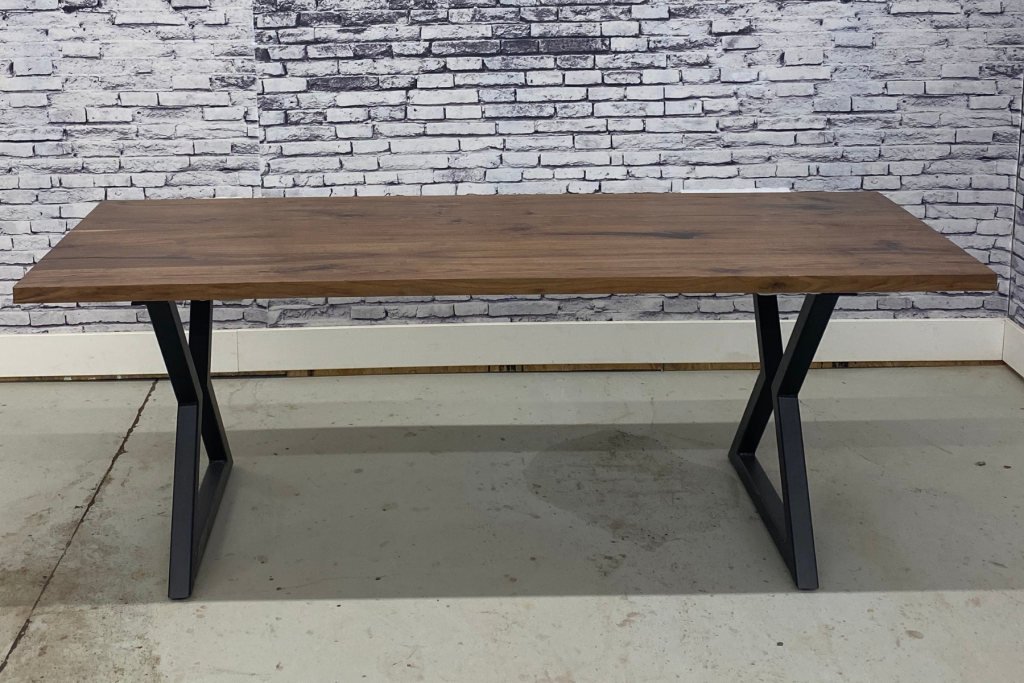 Solid Wood Dining Table | Metal Hourglass Legs