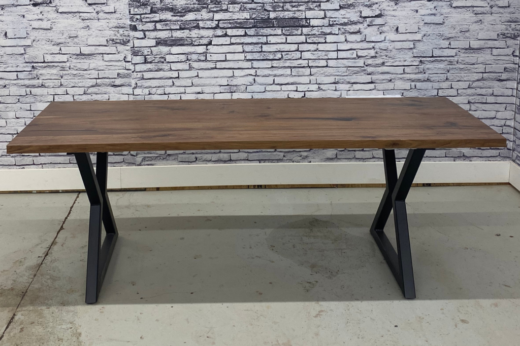 Custom Wood Table Top with Metal Hourglass Legs