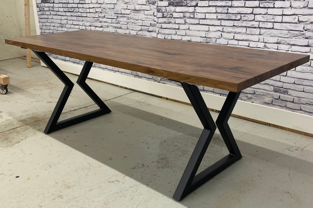 Solid Wood Dining Table | Metal Hourglass Legs