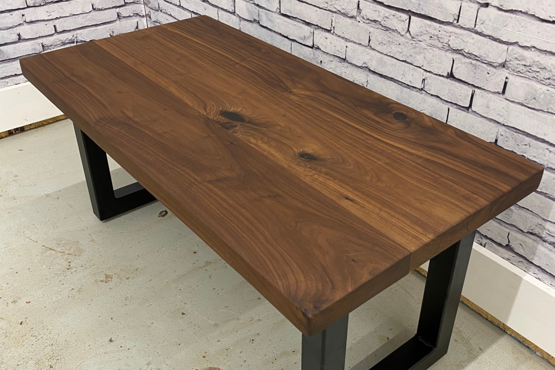 Solid Wood Coffee Table w/ U-Shaped Metal Legs