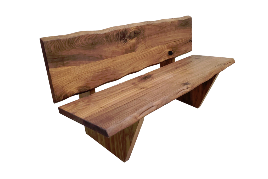 Custom Built Sculpted Live Edge Bench with Back — Lumber Shack