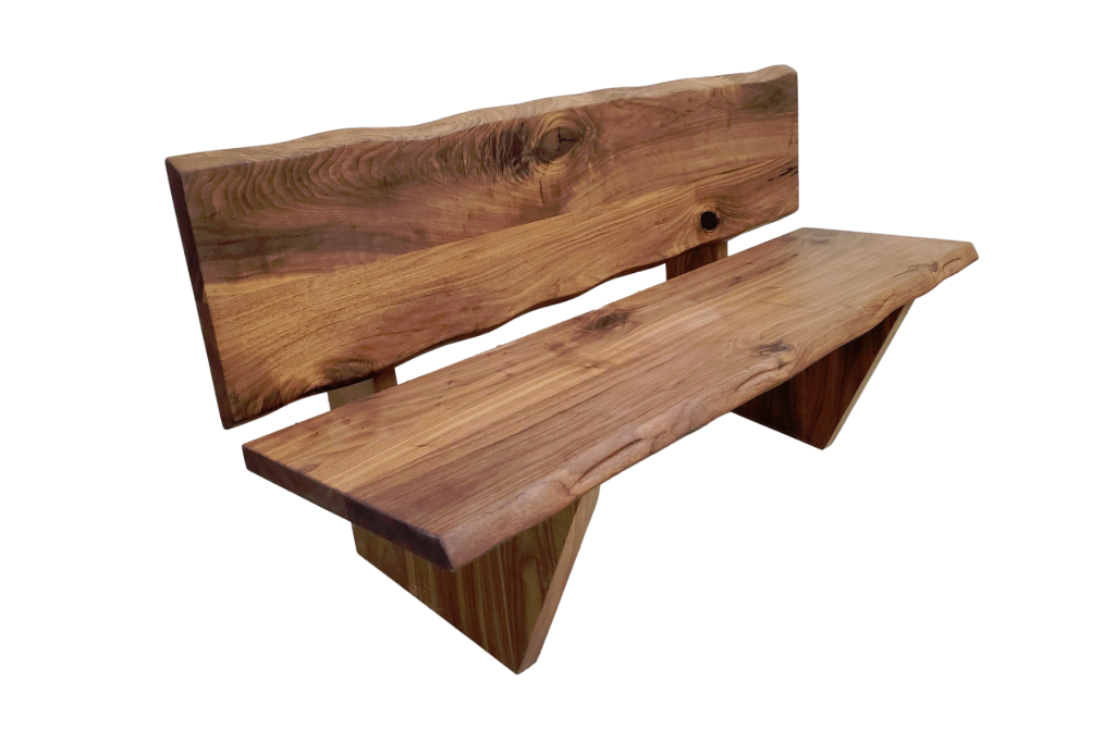 Custom Built Sculpted Live Edge Bench with Back